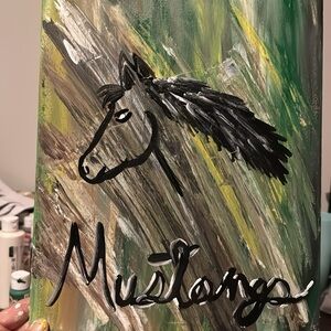 Mustang Horse Canvas Art Print in Green and Black